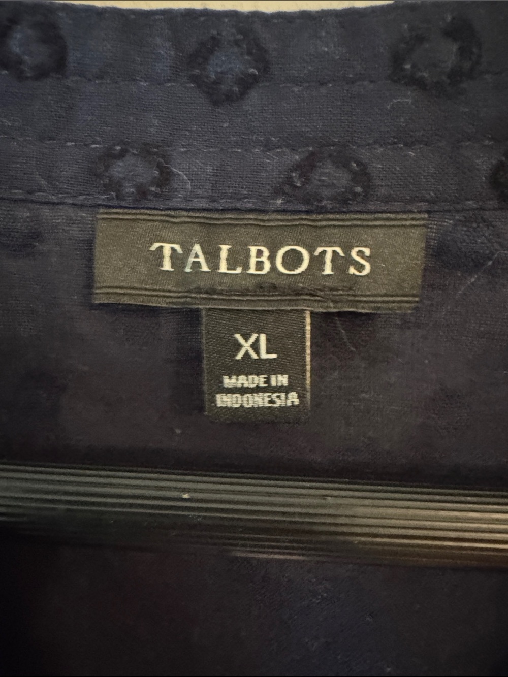 Talbots Navy Swiss-Dot Ruffle V-Neck Top - Picture 3 of 9